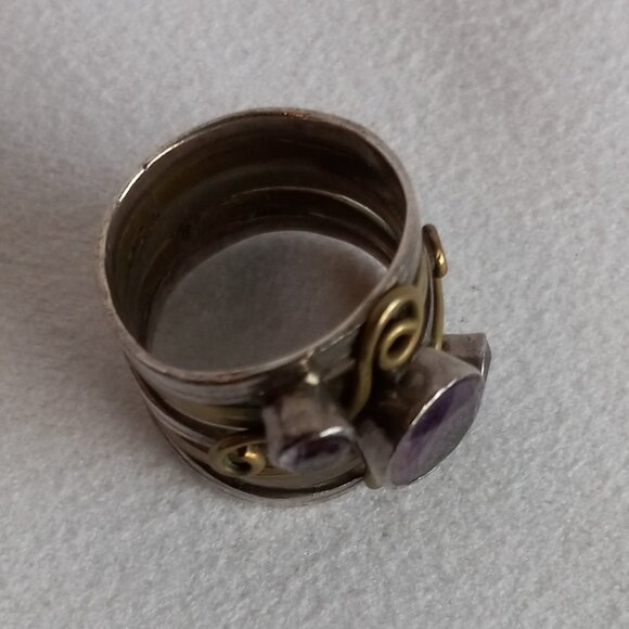 Handmade Silver & Bronze Amethyst Multi-Band Ring - Picture 7 of 8